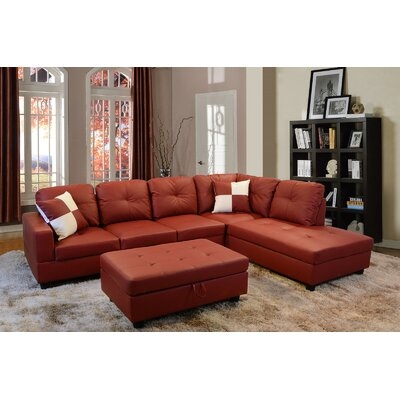 Eisman 103.5" Wide Faux leather Modular Sofa & Chaise with Ottoman - Image 0