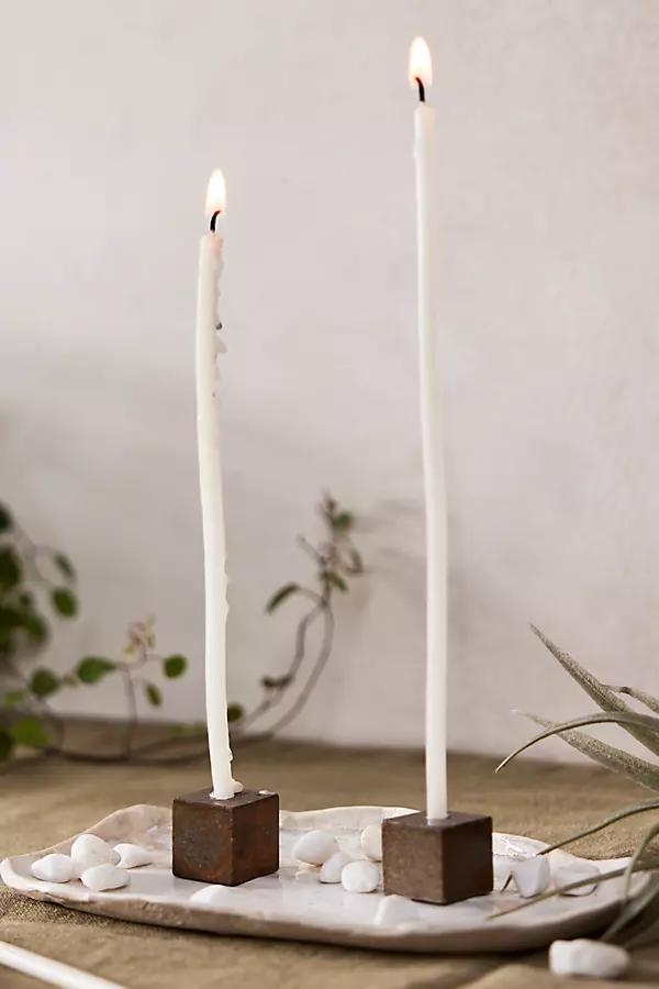 Iron Cube Taper Holder Pair + Candles (Set of 20) - Image 0