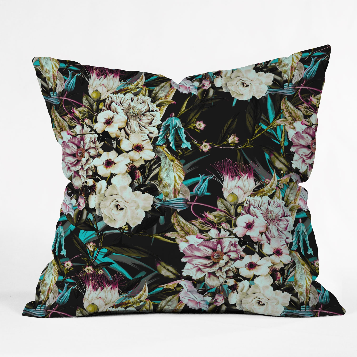 Dark Wild Floral 01 by Marta Barragan Camarasa - Outdoor Throw Pillow 18" x 18" - Image 1