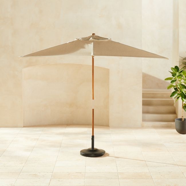 Teak Sunbrella Shadow Rectangular Outdoor Umbrella with Base - Image 1