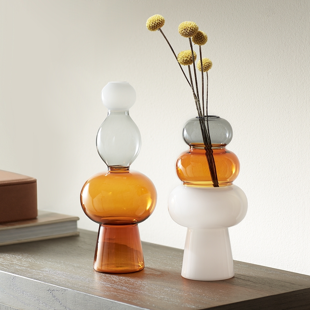 Tanger 10 1/4" Triple Amber Glass Vase Set of 2 - Image 0