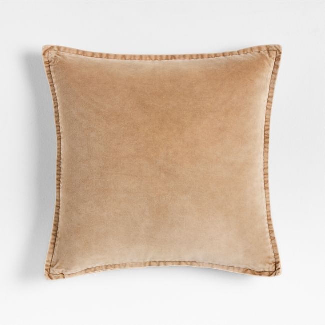 Relaxed Washed Organic Cotton Velvet 20"x20" Sierra Tan Throw Pillow Cover - Image 0