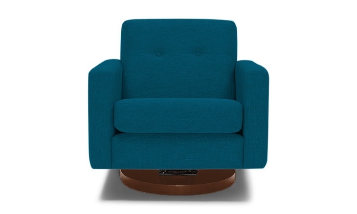 Blue Korver Mid Century Modern Swivel Chair - Key Largo Zenith Teal - Mocha - Image 4