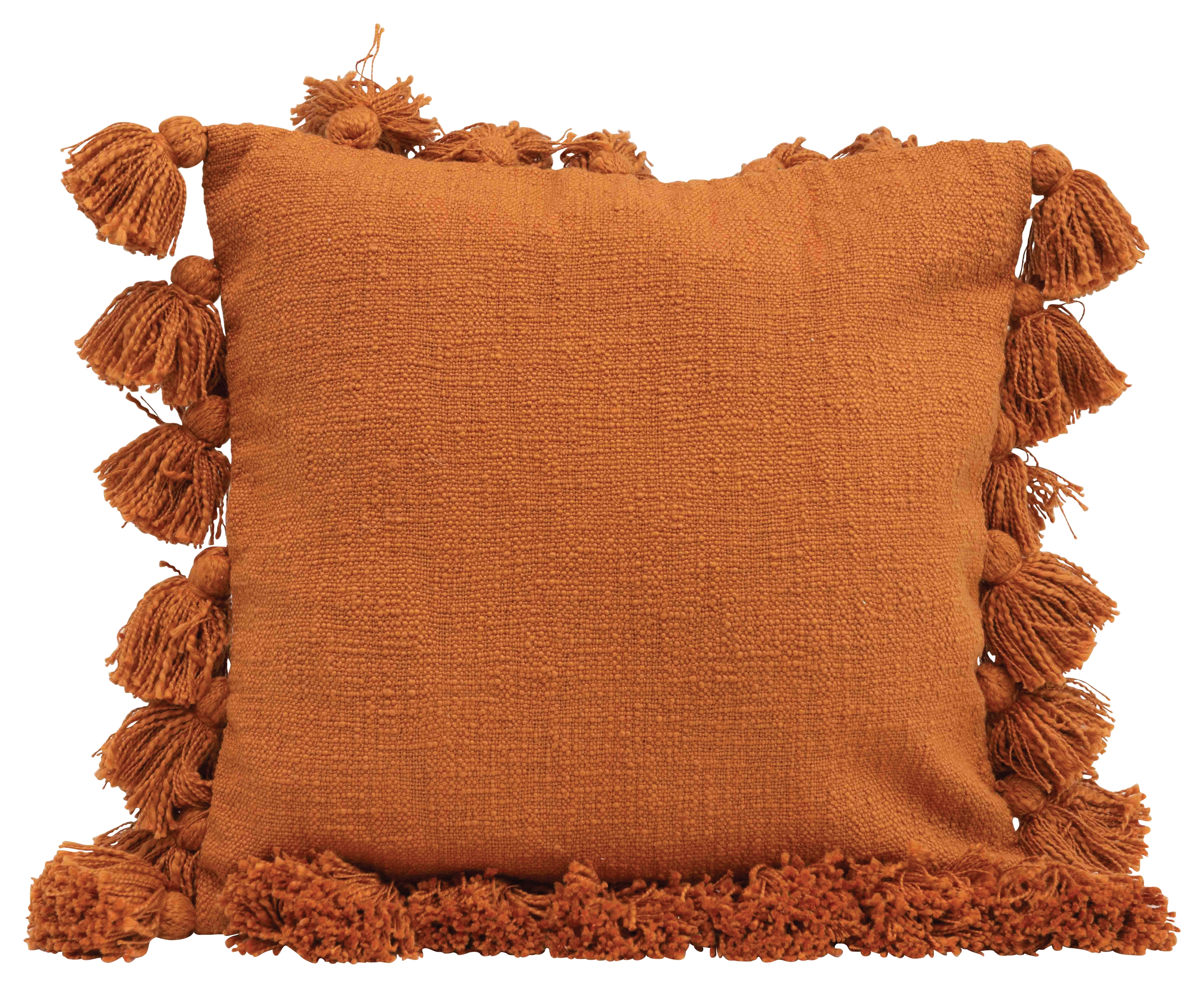 Square Pumpkin Spice Pillow with Tassel Trim - Image 0
