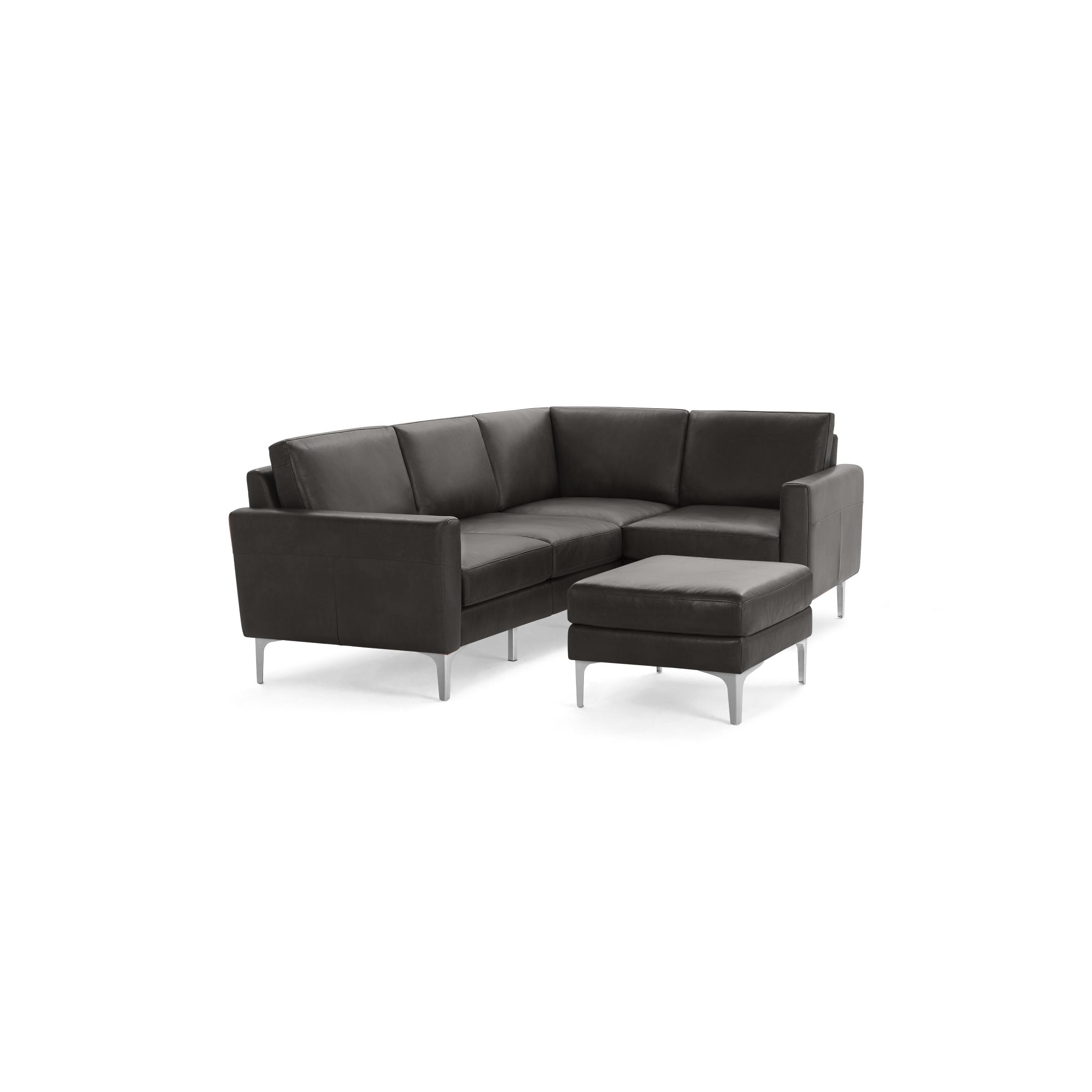 Nomad Leather 4-Seat Corner Sectional and Ottoman in Slate - Image 0