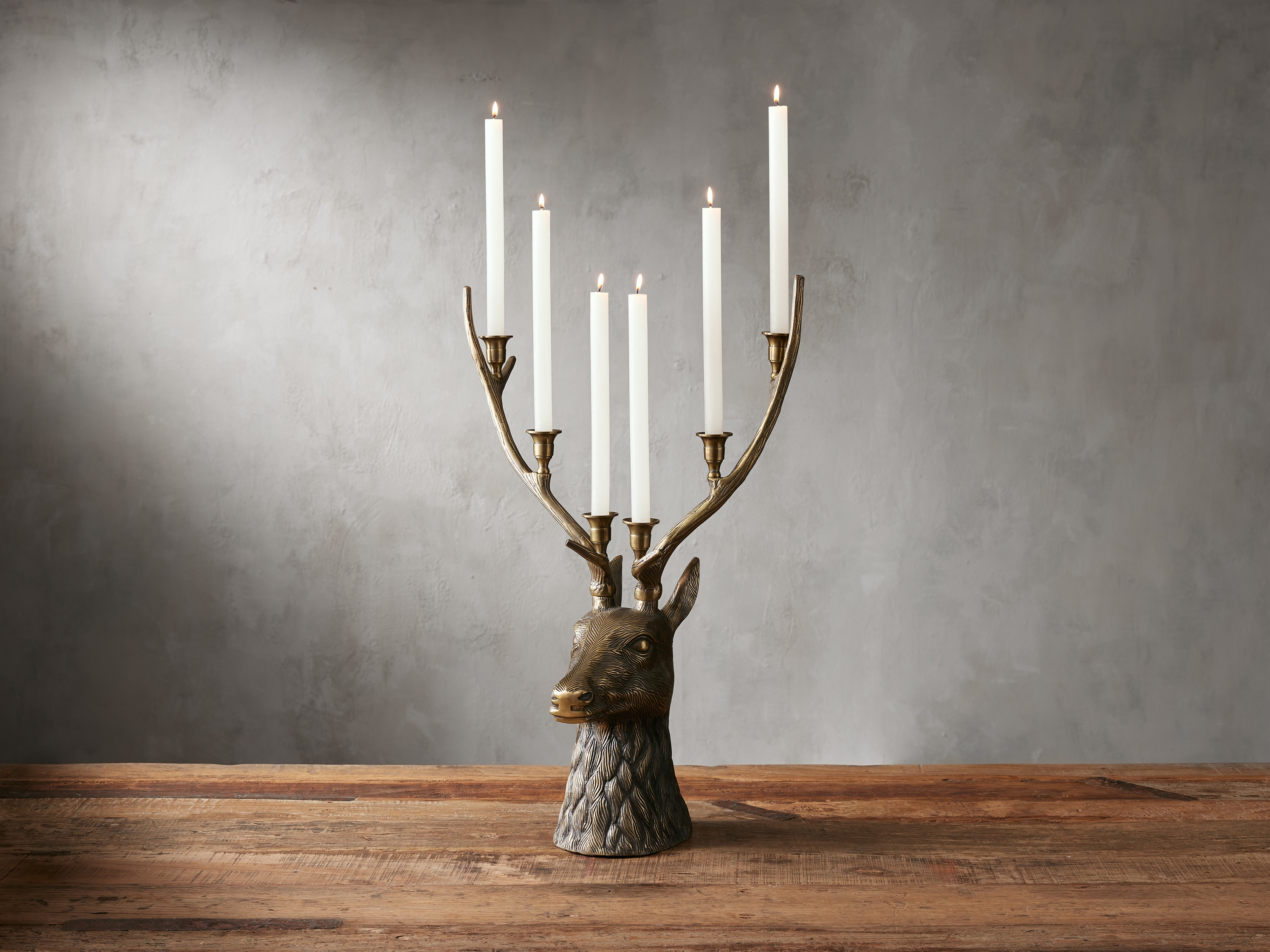 Stag Head Taper Candle Holder in Brass - Image 0