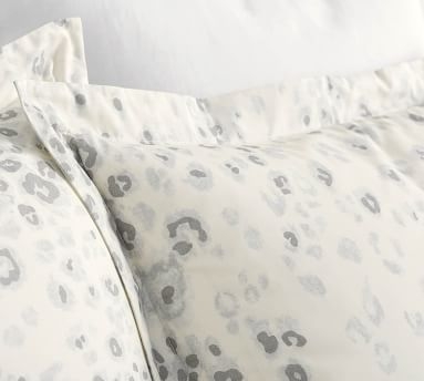 White Snow Leopard Organic Percale Duvet Cover, Full/Queen - Image 1