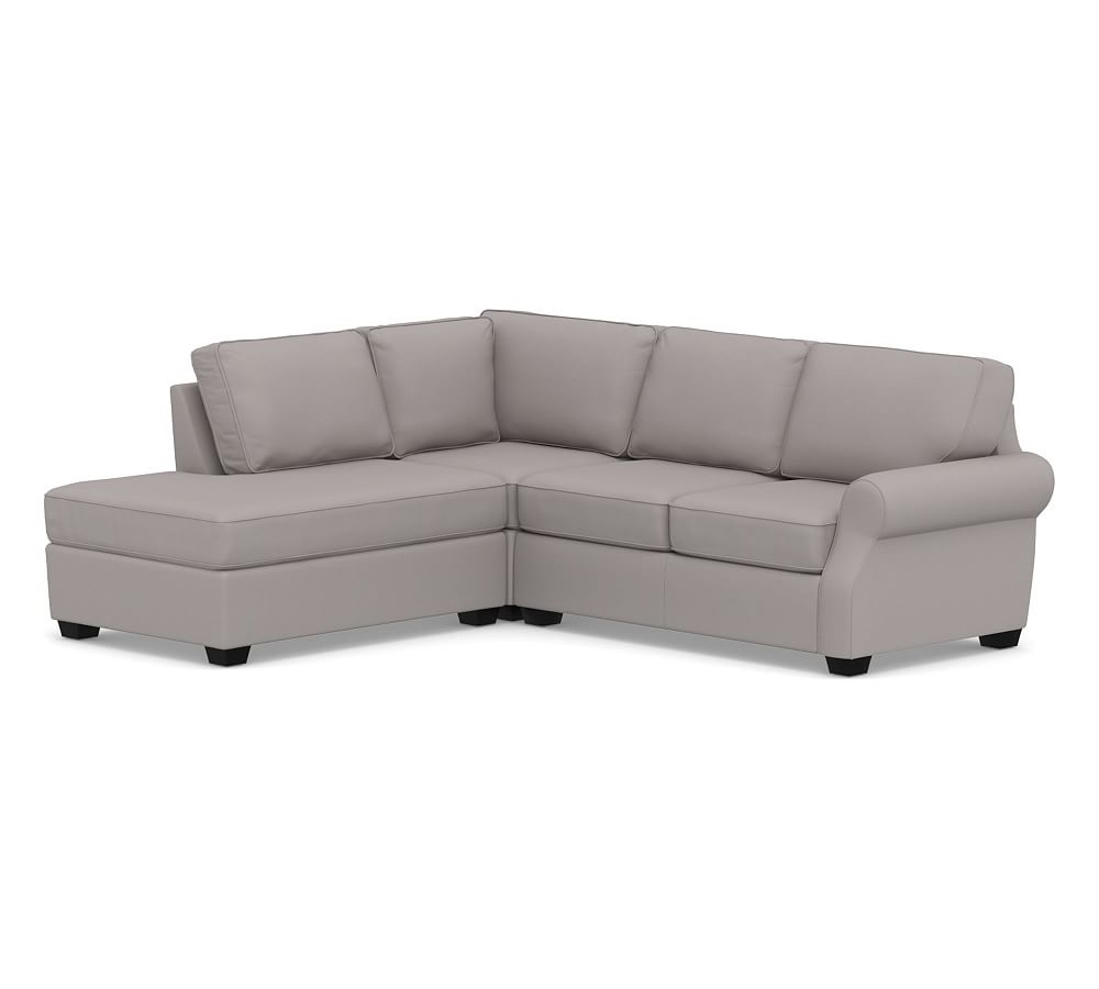 SoMa Fremont Roll Arm Upholstered Right 3-Piece Bumper Sectional, Polyester Wrapped Cushions, Performance Twill Metal Gray - Image 0