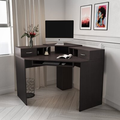 Dark Brown Corner Executive Desk With Keyboard Tray - Image 0