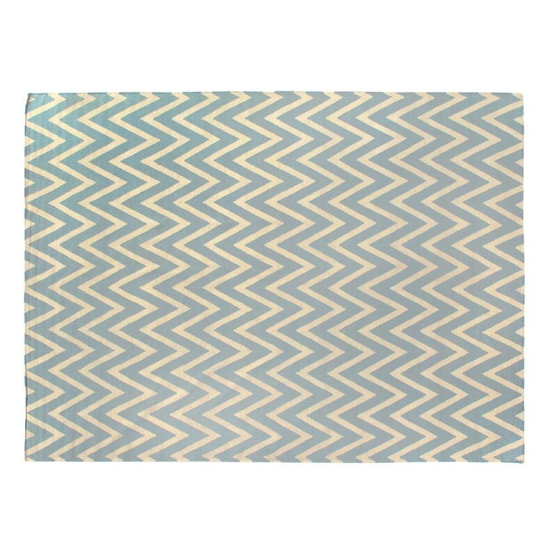 Exquisite Rugs Hand-Woven Wool Cream/Turquoise Area Rug Rug Size: Rectangle 9'6" x 13'6" - Image 0