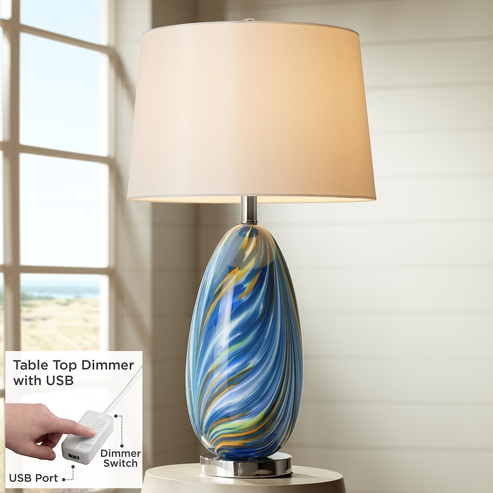Possini Euro Pablo 27" High Blue Art Glass Table Lamp with USB Dimmer - Image 0