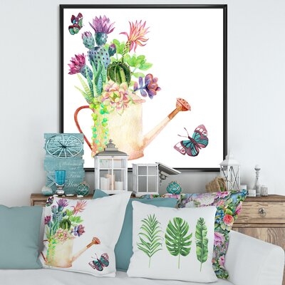 Succulents In Old Watering Can - Farmhouse Canvas Wall Art Print-FL35350 - Image 0