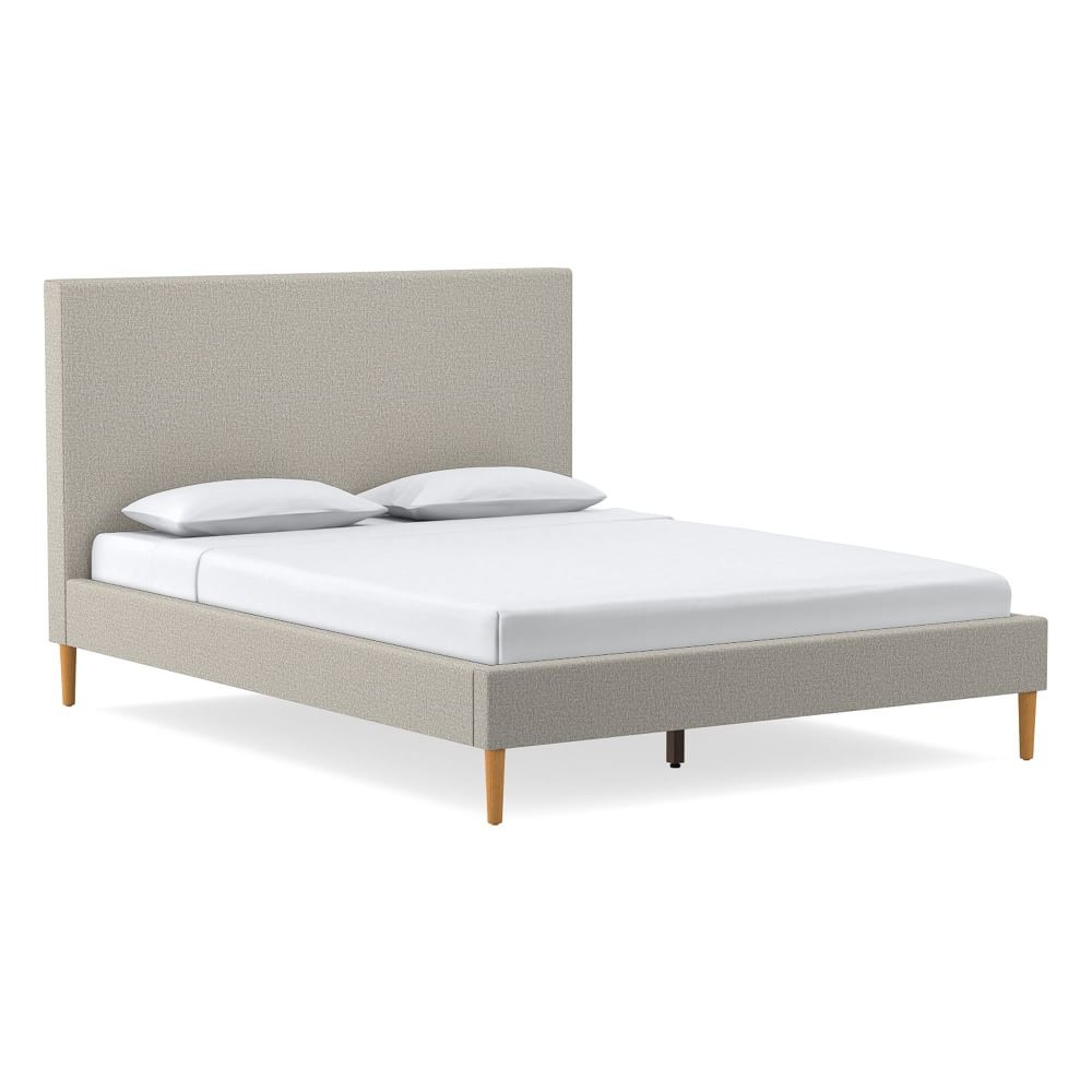Emmett No Tufting Bed, Queen, Twill, Dove, Almond Wood - Image 0