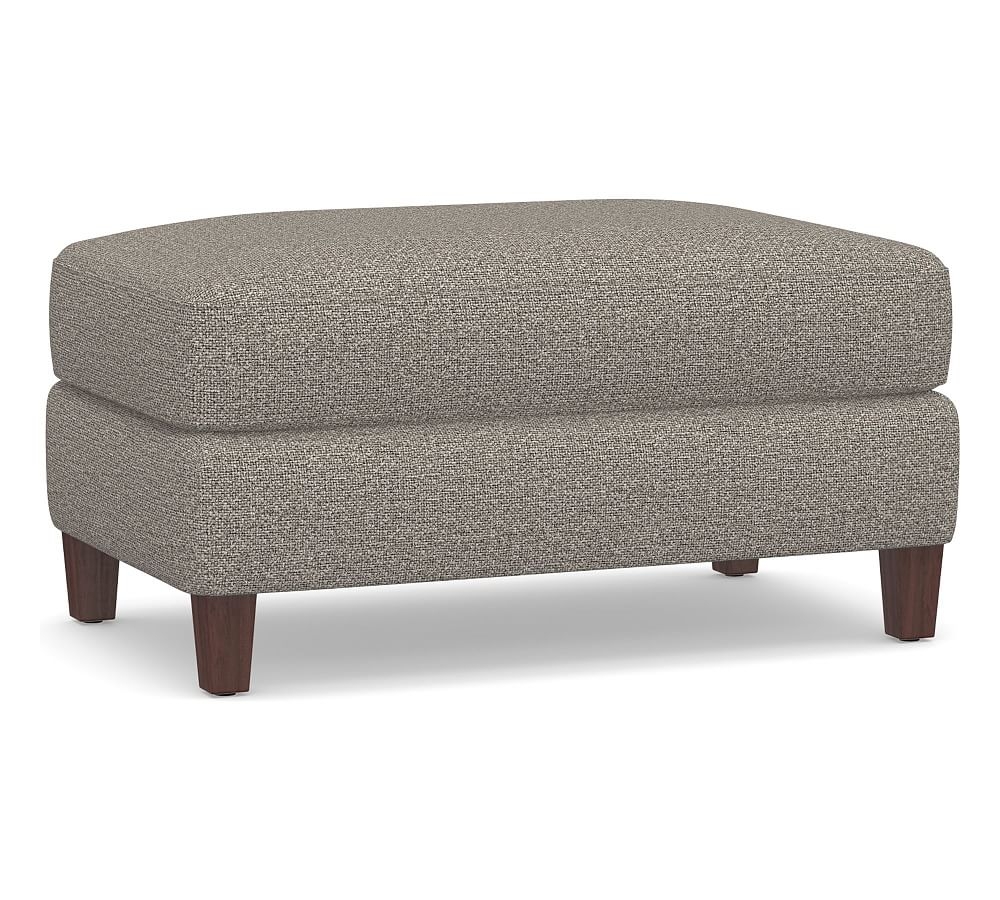 SoMa Ember Upholstered Ottoman, Polyester Wrapped Cushions, Performance Chateau Basketweave Light Gray - Image 0