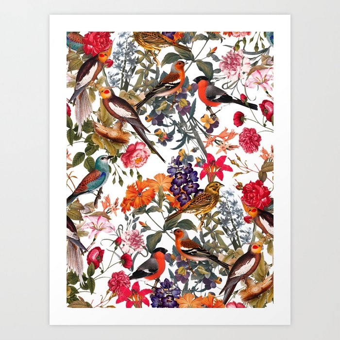 Floral And Birds Xxxiii Art Print by Burcu Korkmazyurek - X-Small - Image 0