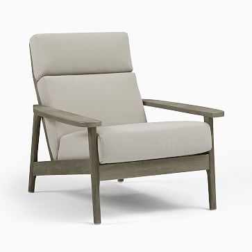 Mid-Century Outdoor Chair, High Back Lounge Chair Pack, Weathered Gray/Gray - Image 1