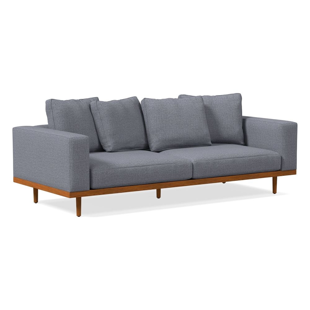 Newport 94" Toss-Back Cushion Sofa, Yarn Dyed Linen Weave, Graphite, Pecan - Image 0