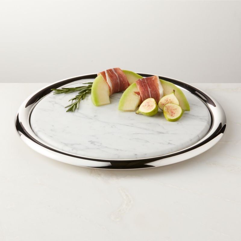 Piero Round Stainless Steel and Marble Serving Tray Set by Gianfranco Frattini - Image 1