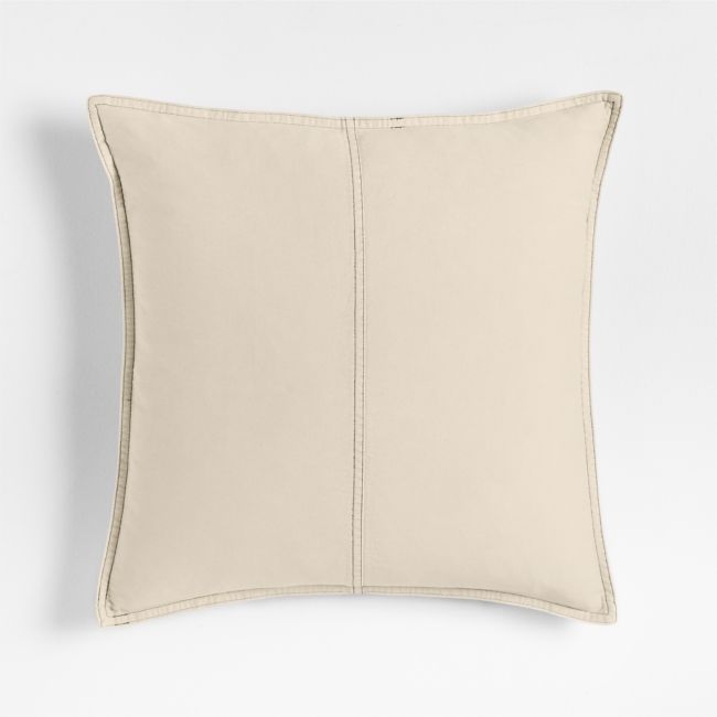 Amanha Washed Organic Cotton Denim 20x20 Travertine Beige Throw Pillow with Feather Insert - Image 0