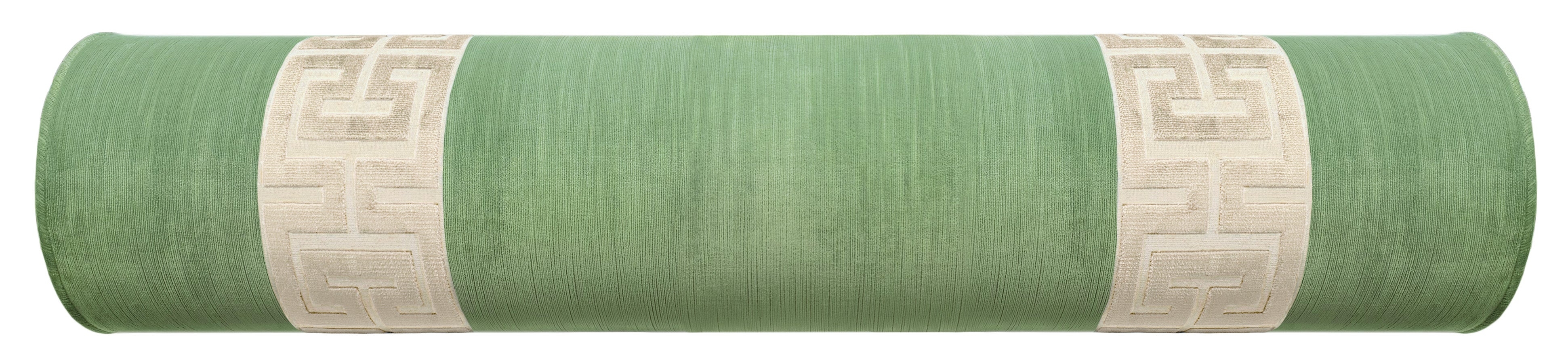 THE BOLSTER :: STRIE VELVET // JADE + GREEK TRIM - QUEEN // 9" X 36" / Cashmere / 2 pieces (Parallel) - Image 0