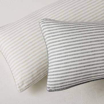European Linen Stripe Pillow Cover, 12"x46", Slate - Image 2