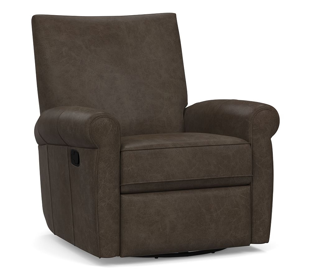 Grayson Leather Swivel Recliner, Polyester Wrapped Cushions, Statesville Wolf Gray - Image 0