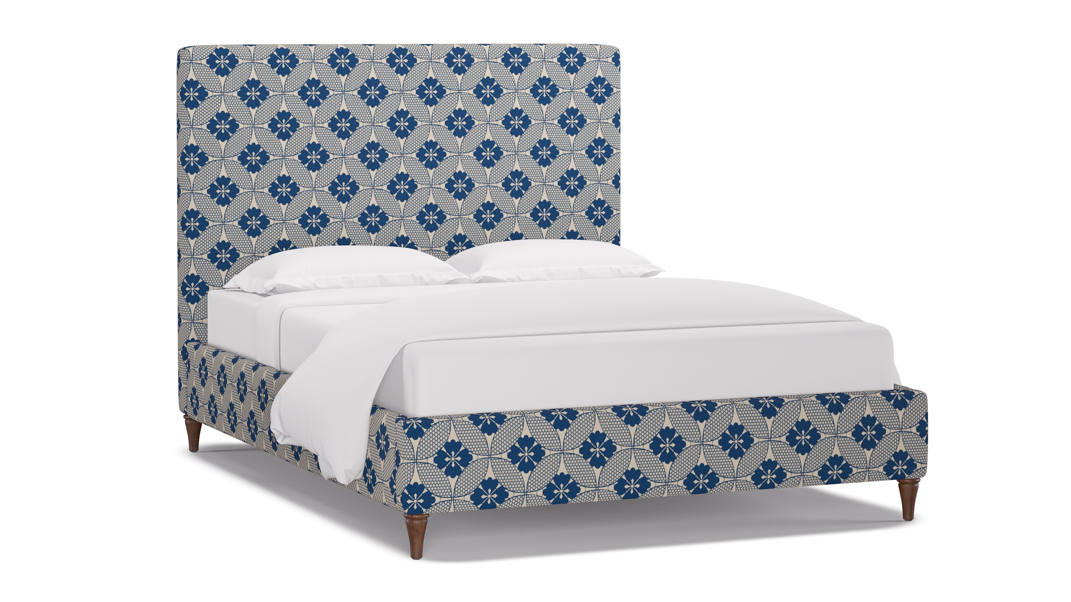 Classic Bed, Bright Navy Solaire, Walnut Decorative Tapered Leg, Twin - Image 1