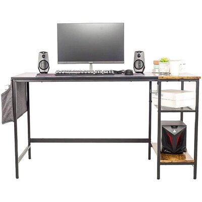Modern Adjustable Black Home Office Desk -vintage Brown-1.35 Meter With Hutch - Image 0