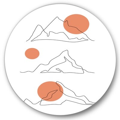 Abstract Mountain Range With Red Moons - Modern Metal Circle Wall Art - Image 0