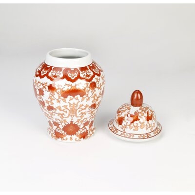 Orange-Red, White 10.5'' Porcelain Ginger Jar - Image 0