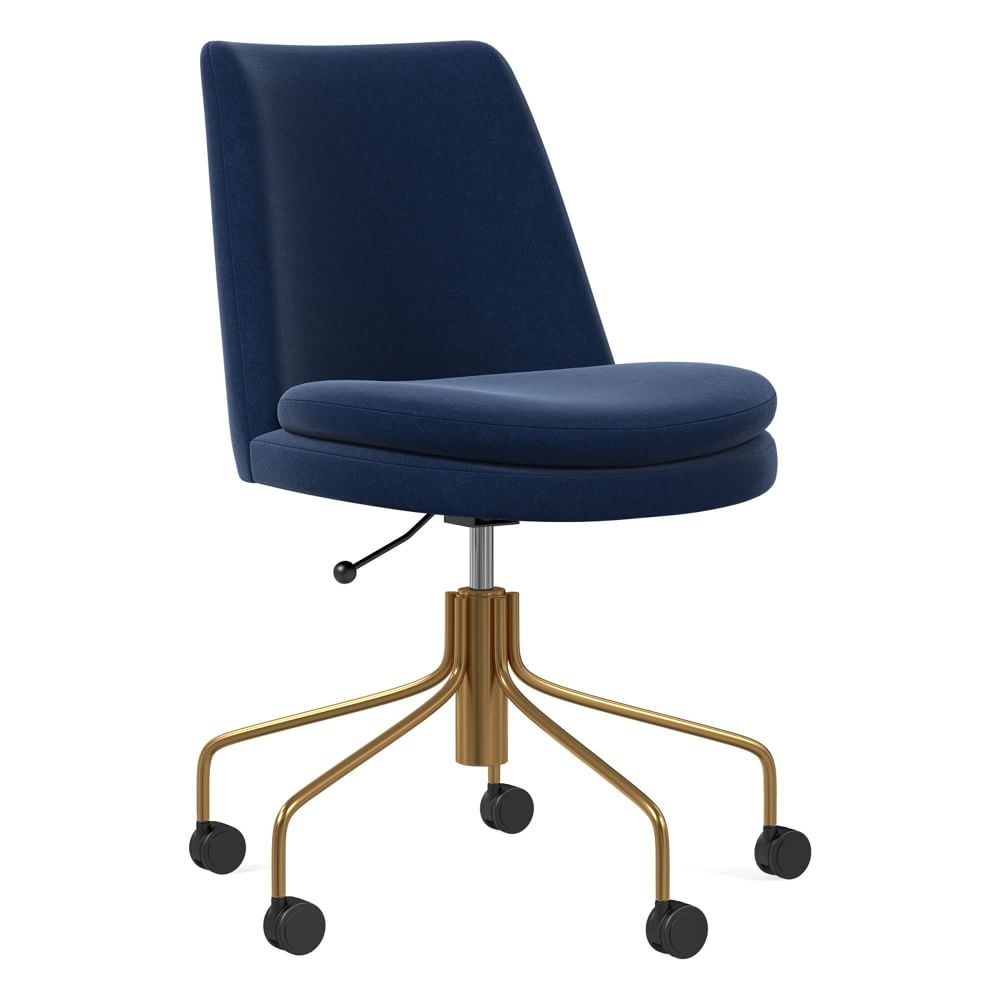 Finley Office Chair, Performance Velvet, Ink Blue, Antique Brass - Image 0