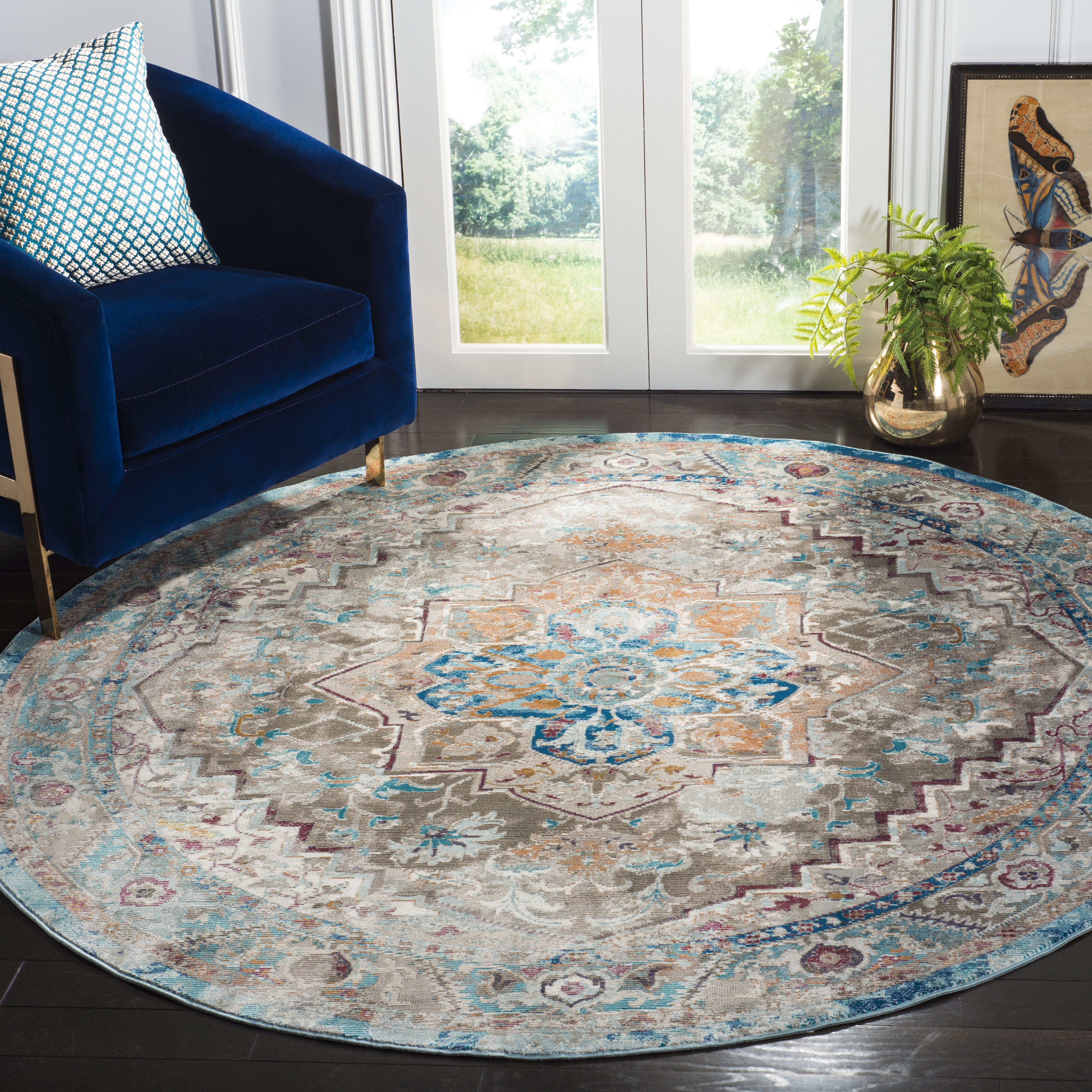 Arlo Home Woven Area Rug, ARA119E, Beige/Blue,  6' 5" X 6' 5" Round - Image 1