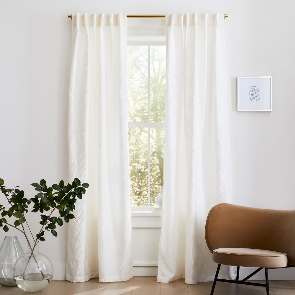 Linear Lattice Jacquard Curtain, Alabaster, 48"x84" - Image 0