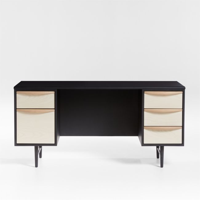 Kaufman 62" Black and Natural Wood Desk with File Drawer - Image 0
