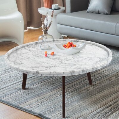 Griselda 31" Round Italian Carrara White Marble Coffee Table - Image 0