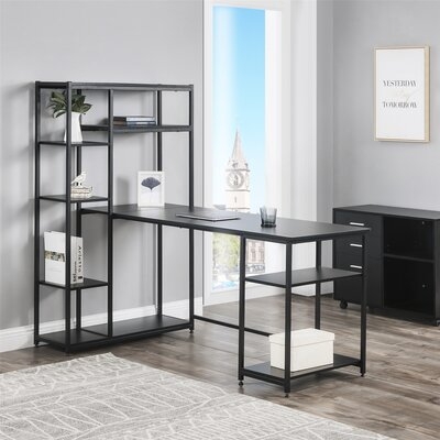 Office Computer Desk With Multiple Storage Shelves, Modern Large Office Desk With Bookshelf And Storage Space - Image 0