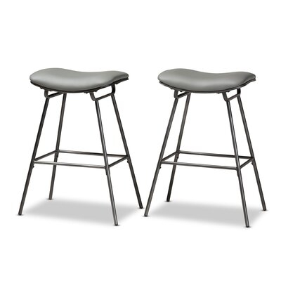 Jette Modern And Contemporary Grey Fabric Upholstered Dark Grey Metal 2-Piece Bar Stool Set - Image 0
