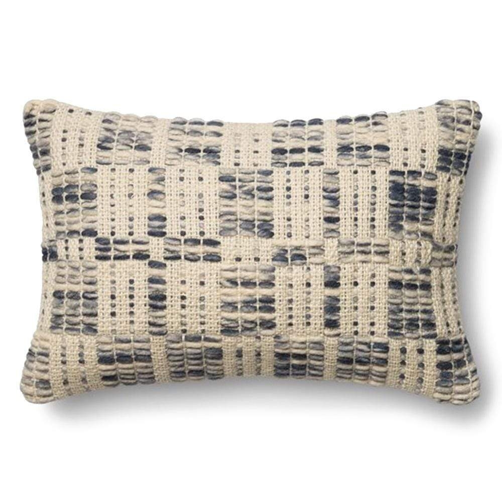 Jute & Wool Lumbar Throw Pillow, 21" x 13", Blue & Ivory - Image 0