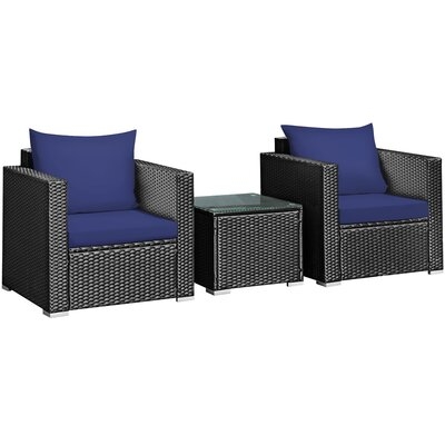 Ebern Designs 3pcs Patio Rattan Wicker Furniture Set Sofa Table W/cushion Yard Navy - Image 0