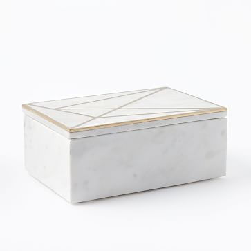 Brass Inlay Marble Box, Rectangle - Image 1