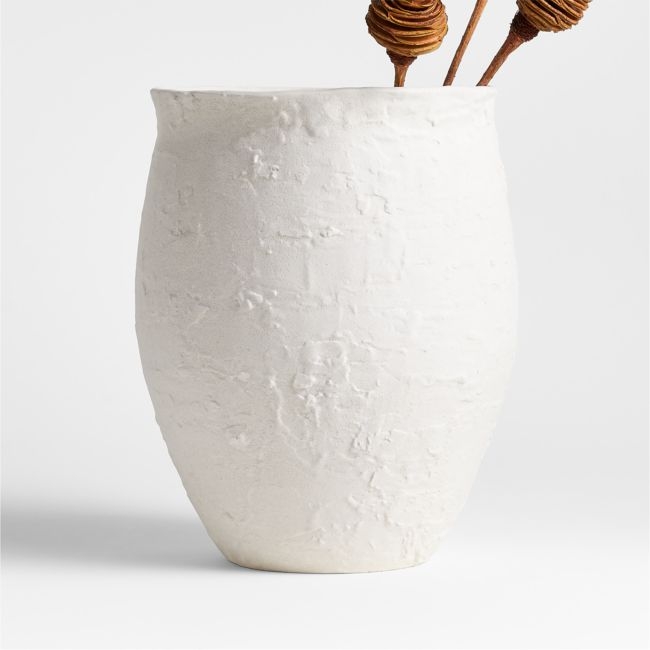White Textured Ceramic Vase 11" - Image 0