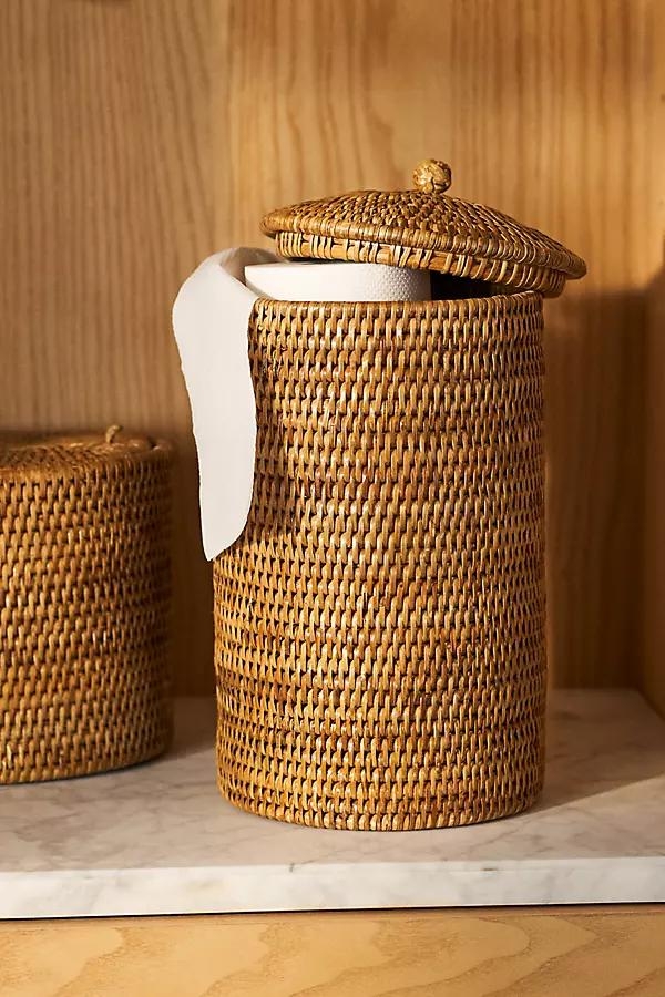 Handwoven Rattan Double Toilet Paper Roll Holder - Image 0