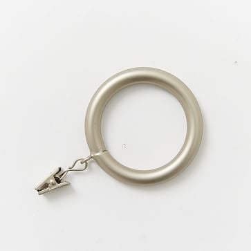 Thin Metal Curtain Rings with Clips, Brushed Nickel, Set of 7 - Image 3