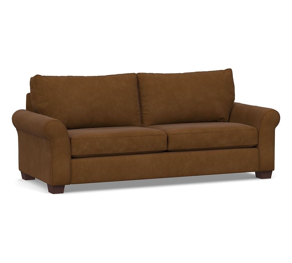 PB Comfort Roll Arm Leather Grand Sofa 94", Polyester Wrapped Cushions, Aviator Umber - Image 0