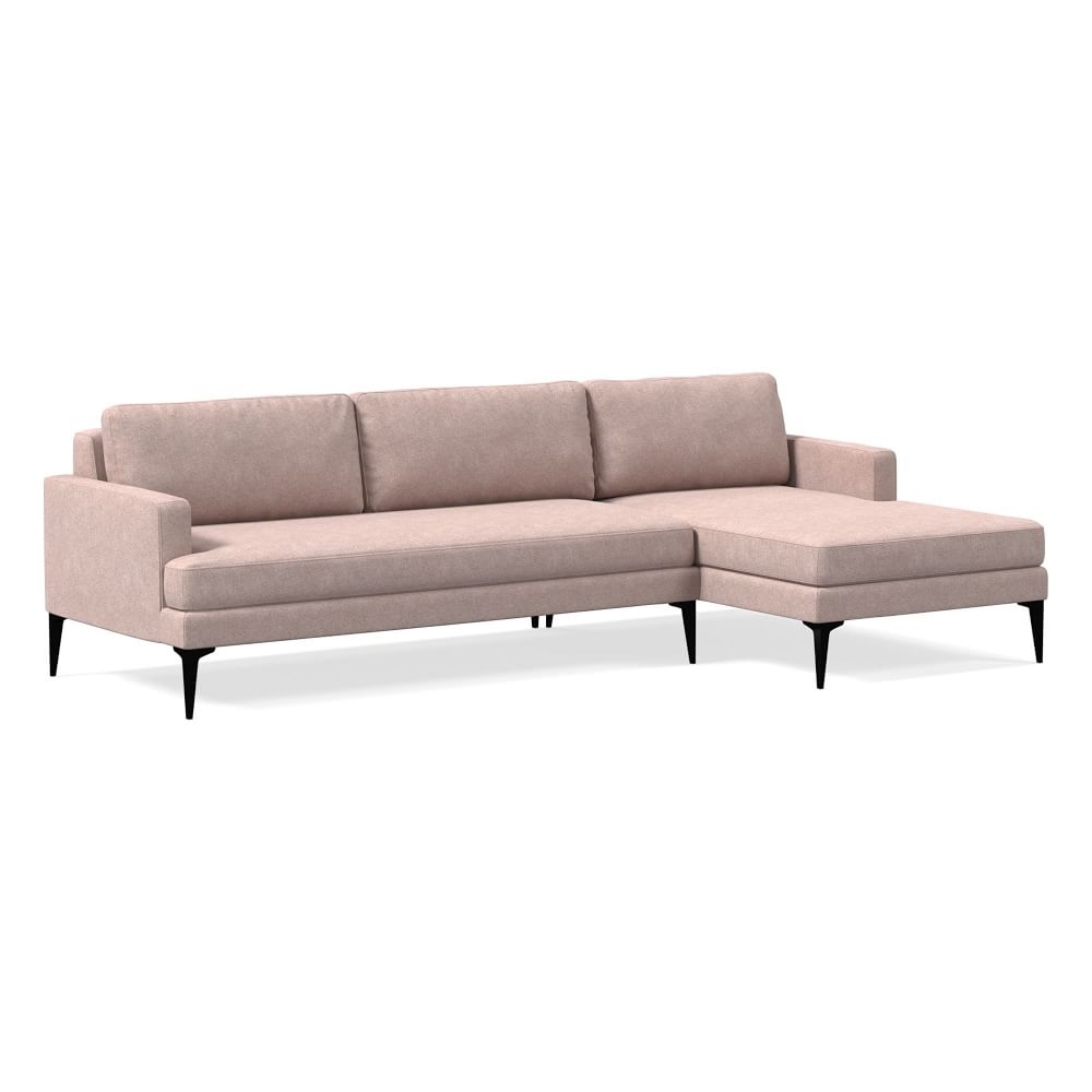 Andes 101" Right Multi Seat 2-Piece Chaise Sectional, Petite Depth, Distressed Velvet, Mauve, Dark Pewter - Image 0