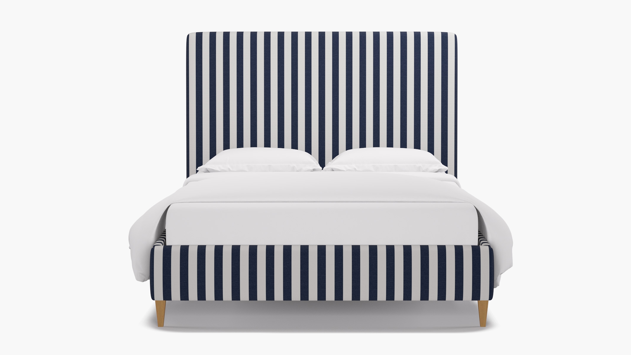 Classic Bed, Navy Cabana Stripe, Natural Square Tapered Leg, Twin - Image 0