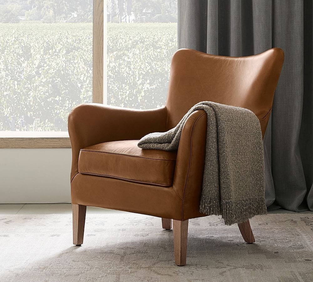 Clark Leather Armchair, Polyester Wrapped Cushions, Vintage Caramel - Image 0