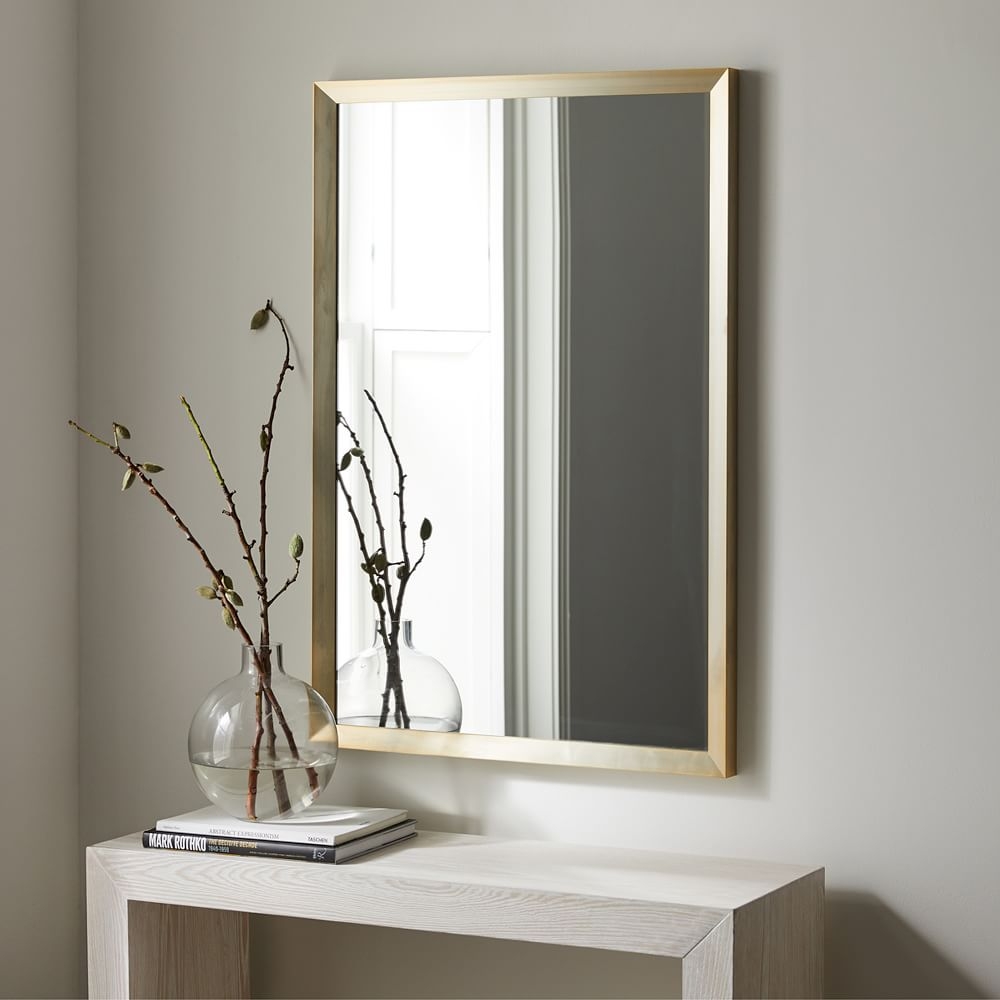 Thick Metal Frame Mirror, Rectangle, Brushed Nickel, 24X36in - Image 0