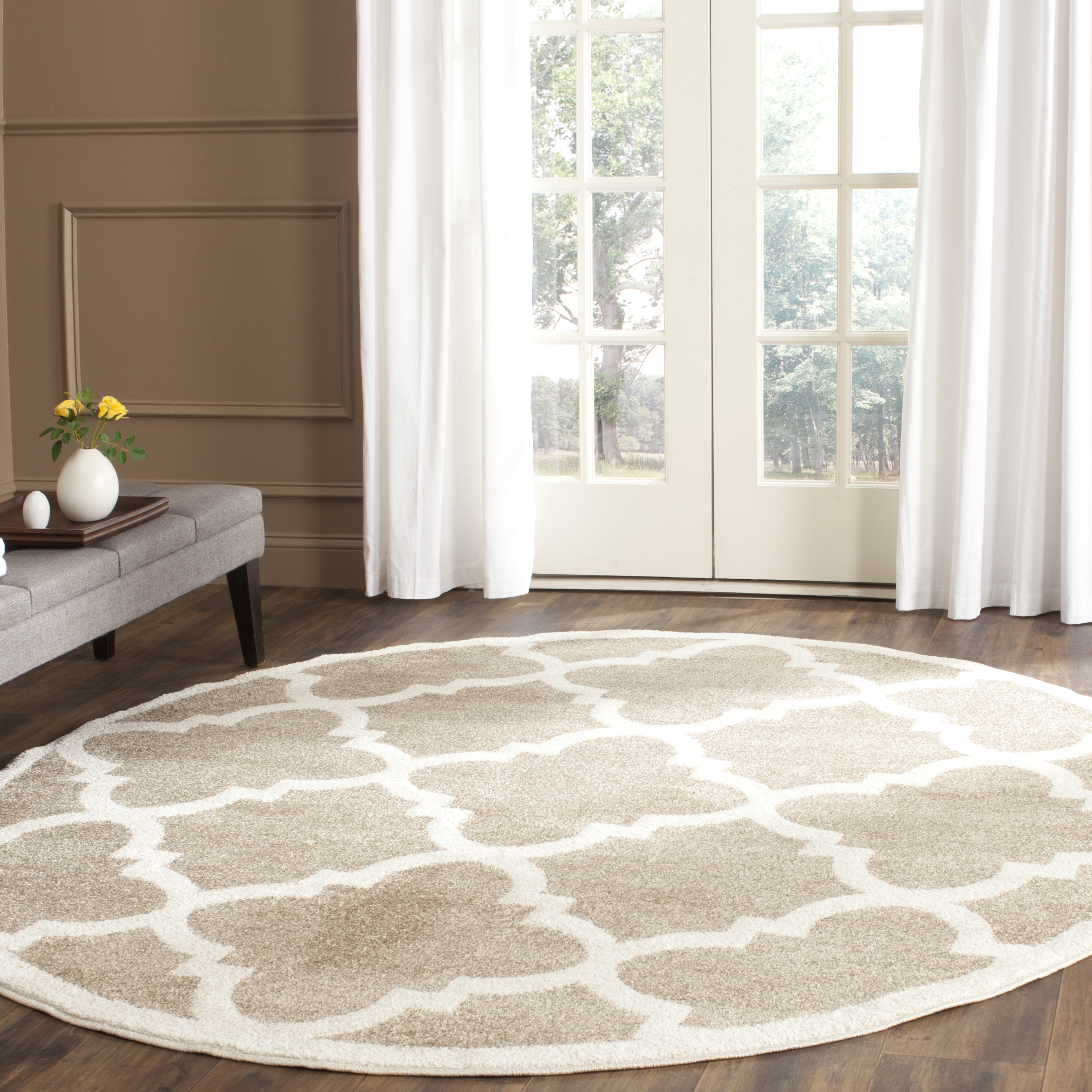 Arlo Home Indoor/Outdoor Woven Area Rug, AMT423S, Wheat/Beige,  5' X 5' Round - Image 1