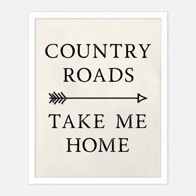 Country Roads Take Me Home - Unframed Wall Art Print_Cream - Image 0